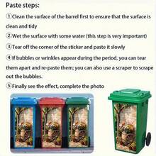 1pc Trash Can Sticker [37*82 Cm] Flower Bucket & Stone Path Theme Design Self-Adhesive Kitchen Trash Can Decoration (Suitable For Trash Cans, Walls, Home Decor) - A - View 8