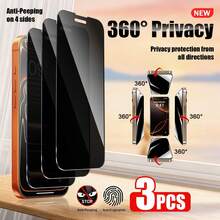 Yezodawee 3片裝 4向360°隱私螢幕保護貼，強化玻璃防偷窺膜，適用於 iPhone 18 Pro Max 17 Pro Max/17 Pro/17 Air/17/16 Pro 6.3"，全螢幕覆蓋4向隱私遮蔽，兼容 Face ID，耐刮損，全方位防偷窺螢幕保護貼 - 黑色 - 查看 31