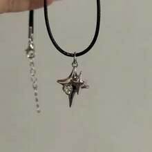 Sun Moon Star Women's Pendant Necklace Black Leather Cord Jewelry - Multicolor - View 10