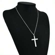 1 pieza/Collar con colgante de cruz de acero inoxidable de moda para hombres - Regalo perfecto para uso diario para novio - Multicolor - Ver 3