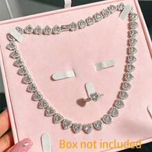 Juego de 2 piezas de joyería de plata con corazón rosa brillante (collar + anillo), estilo romántico soñador y femenino, esencial para el uso diario, citas nocturnas y regalo del Día de San - A - Ver 7