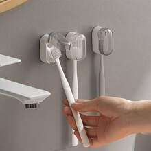 2pcs Wall-Mounted Toothbrush Holder, No-Drill Self-Adhesive With Dust Cover Toothbrush Storage Rack, Electric/Manual Toothbrush Bathroom Organizer, Space-Saving Bathroom Accessory - Multicolor - View 5