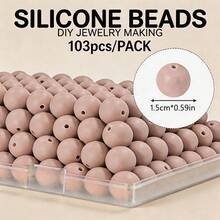 103pcs Vibrant Morandi 15mm Silicone Beads Mixed Focal/Spacer, Jewelry Making Supplies, DIY Beading Unisex For Pen Toppers, Keychains, ID Lanyards - Morandi Color Scheme - View 7