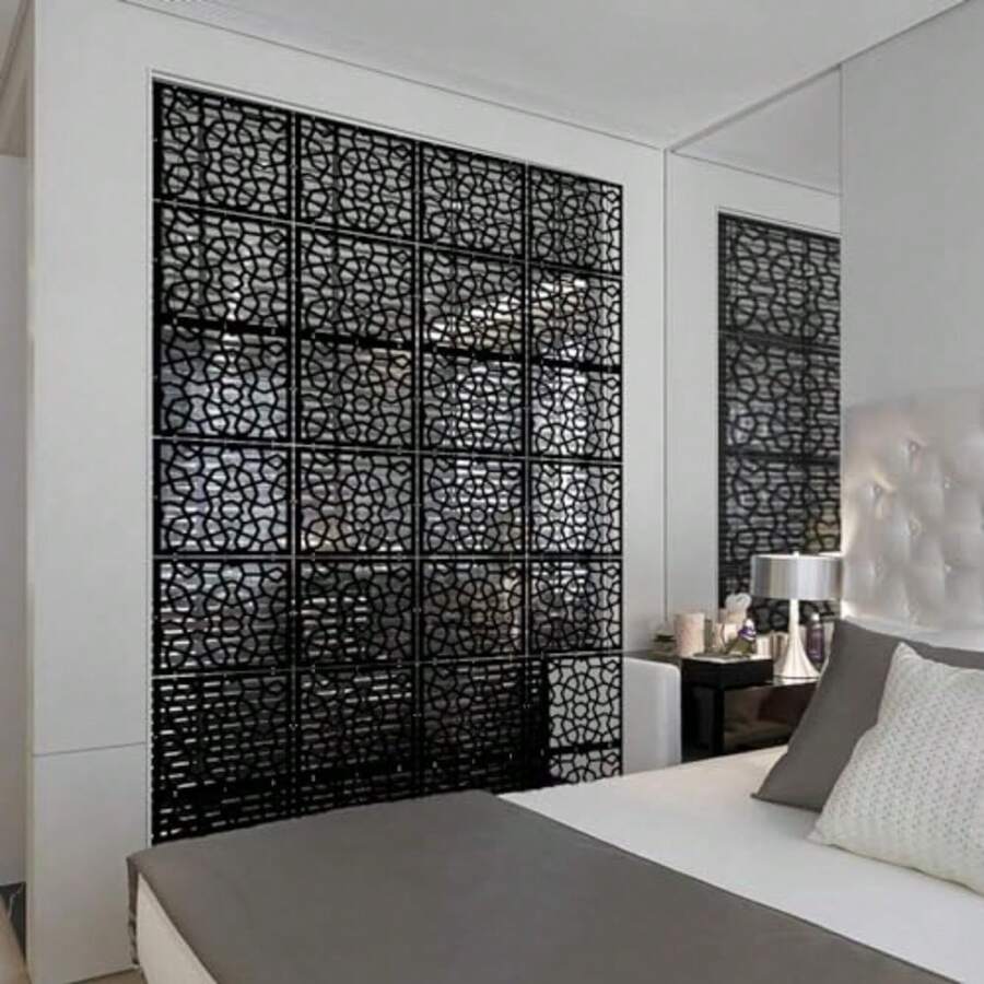 12 Pcs PVC Hanging Room Divider, Thick Decorative Flower Design Room Divider Partitions Panel Screen For Decorating Bedroom Dining Kitchen Office Studio Restaurant Hotel Decor - Black - View 1