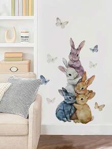 1pc Watercolor Rabbit Wall Sticker, Waterproof Self-Adhesive Removable, Cute Ins Style Children's Room Decor Sticker, Bedroom Renovation Dedicated. Cute Rabbit Brings Healing Feeling, Can Inject Childhood Fun Into Children's Room, Inspire Children's Imagination, Also A Popular Item For Birthday Party Decoration. - Wall Stickers - View 7