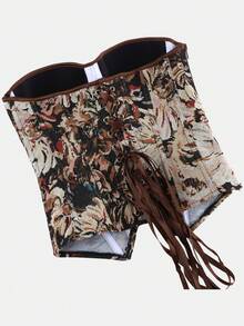 Top bustiê acolchoado estampado, top modelador sem alças para mulheres, corset estilo gótico vitoriano, modelador de moda, adequado para o dia a dia e ocasiões especiais. - Castanho - Ver 8