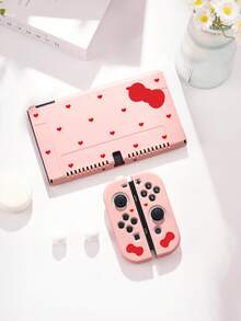 新款 Switch 2 (2025) 遊戲主機配件，1個粉色愛心單面蝴蝶結印花圖案保護殼/保護套，相容於 Switch 2/Switch NS/Switch OLED/Lite，適用於 Switch 2代/Switch 遊戲主機配件，全套，收納袋，遊戲卡盒，Switch 保護殼，給 Switch 玩家的最佳禮物 - 彩色 - 查看 3
