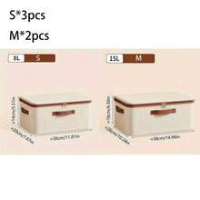 Juego de cajas de almacenamiento de tela beige con ribete marrón, diseño con cremallera y asas de cuero. Adecuado para la organización del hogar y el armario, cajas rectangulares de textura de lino duradero con tapas y asas dobles - Multicolor - Ver 9