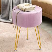 Dressing Table Stool Round – Vanity Stool With Padded Seat, Makeup Stool For Bedroom Living Room - Pink - View 3