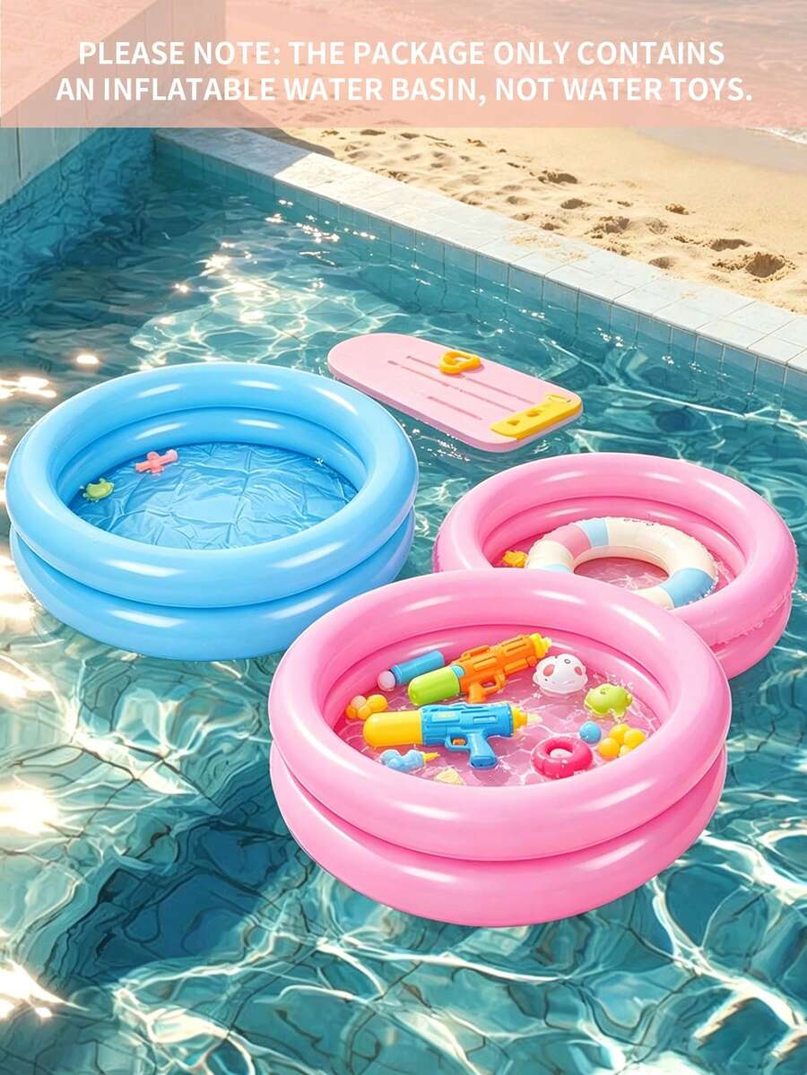 Inflatable Double Ring Mini Water Play Pool / Thickened Soft Edge Design / "Dopamine" Color Scheme / Home Essential / Size 60cm X 14cm - Capacity 21L / Can Be Used As A Floating Tray For Large Swimming Pools (Can Hold Towels And Sunscreen) / Inflatable "Fishing Pond" / Fishing Toy / Reusable / Space-Saving Inflatable Design - Multicolor - View 1