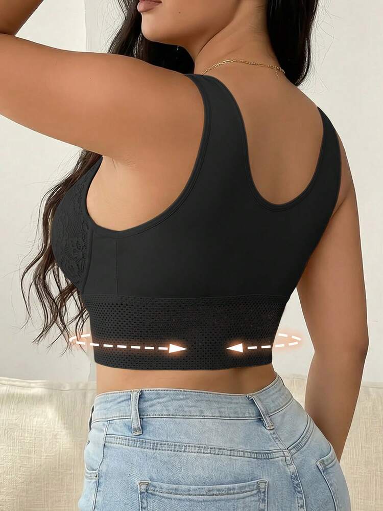 Áo ngực ren màu trơn gợi cảm size lớn cho nữ, thoải mái thường ngày - màu đen - Xem 2
