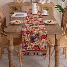 Wedding Table Runner, Tassel Table Runner, Rectangular Polyester Table Runner, Farmhouse Country Style Table Decor, Thanksgiving And Seasonal Party, Colorful Vintage Floral Pattern, Perfect Table Decor For Indoor And Outdoor Gatherings - Multiple Styles - View 1