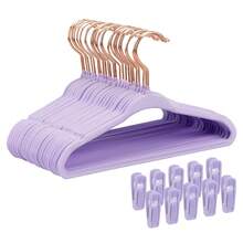 50 Pack Baby Velvet Hangers-11" Non-Slip Space Saving Clothes Hangers With 10 Finger Clips,  360° Swivel Hook, Strong & Durable Hangers For Closet Organizer,Purple - 查看 1