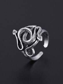 1 pieza Anillo de serpiente de doble cabeza estilo hip hop vintage unisex - serpiente - Ver 1