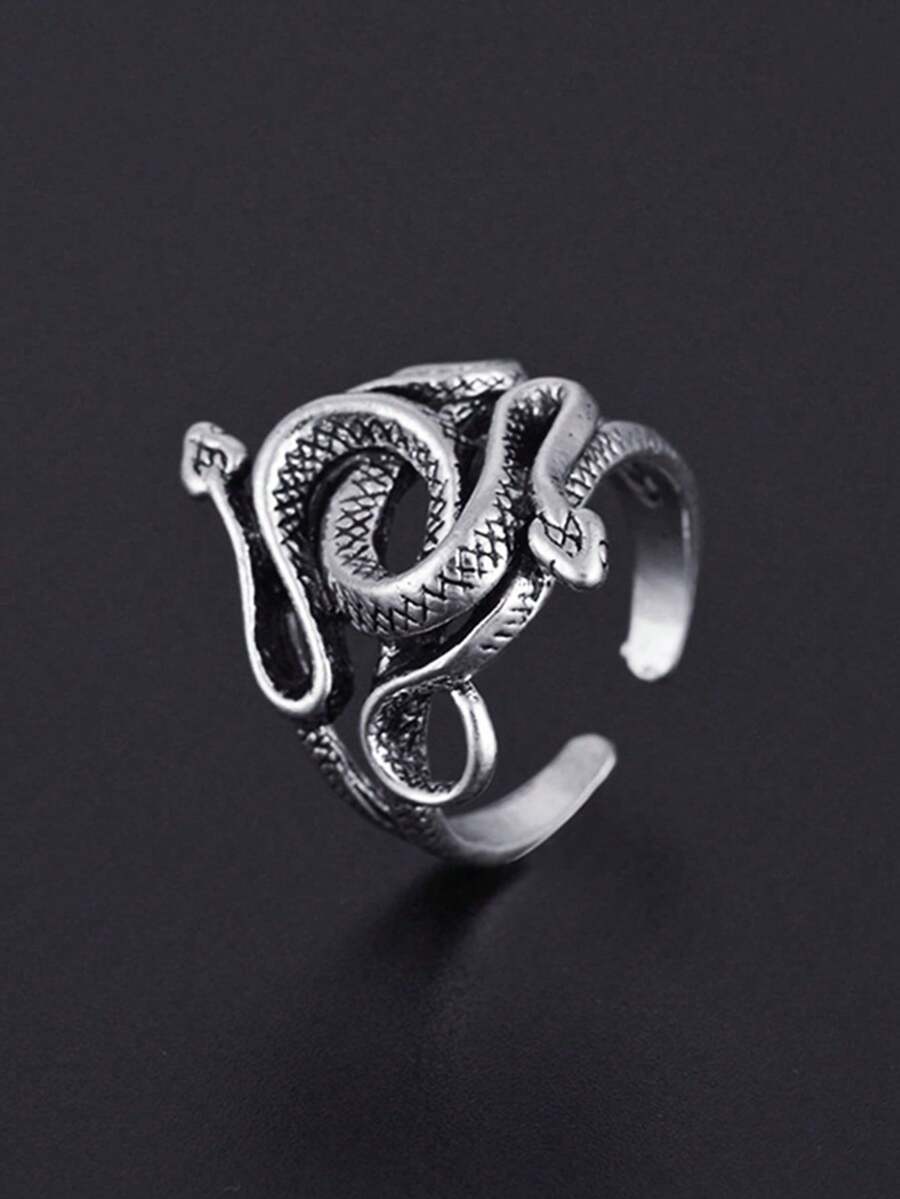 1 pieza Anillo de serpiente de doble cabeza estilo hip hop vintage unisex - serpiente - Ver 1