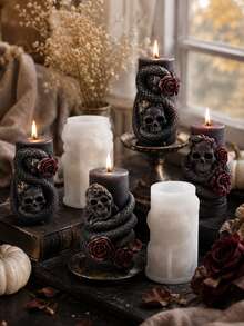 Molde de silicona para vela perfumada con forma de esqueleto de serpiente y calavera de Halloween, molde de vela con forma de árbol muerto y calavera DIY, molde para manualidades de resina, yeso, arcilla y hormigón, decoración del hogar y regalo festivo - moldes de Halloween - Ver 9