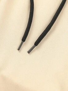 2件組男士獨特條紋印花夏季套裝，短袖圓領T恤搭配抽繩口袋短褲 - 杏色 - 查看 4