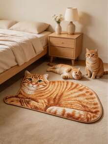 1pc Orange Kitten Floor Mat, Living Room Carpet, Rug, Living Room Area Rug, Small Area Rug, Mat, Home Decor, Large Living Room Carpet, Round Carpet, Living Room Home Decor, Room Decor, Washable Carpet, Graduation Season Gift - Orange Cat - View 1
