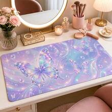 1pc Holographic Butterfly Halo Large Mouse Pad, Purple & Blue Aesthetic Desk Mat, Suitable For Teenage Girls, Smooth Non-Slip Extended Keyboard Pad, Applicable For Gaming, Laptop, Vanity, Dorm Desk Decoration, Birthday Gift, Makeup Table - View 2