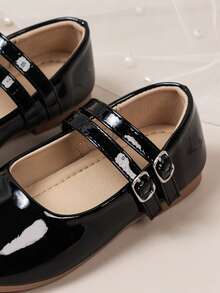 1 Pair Girls' Shiny Black Patent Leather Mary Jane Shoes, Hook And Loop Closure Design, Convenient And Fashionable, Suitable For School Uniform, Wedding And Birthday, Soft And Comfortable, Suitable For All Seasons, Girls' Shoes, Kids' Shoes, Girls' School Shoes - Black - View 7