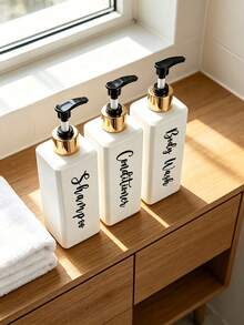 3件組 500ml 洗髮精與護髮素分裝瓶套組，附3張防水標籤，沐浴乳與沐浴皂分裝瓶，可重複填充洗髮精與護髮素瓶，浴室裝飾用 - 多色 - 查看 9