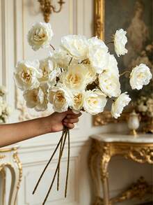 1/6/12 piezas Flores de peonía artificial de seda con tallos largos, adecuadas para boda, decoración de celebraciones, arreglo floral DIY, decoración del hogar en sala de estar, dormitorio, comedor, útiles escolares - Blanco - Ver 1