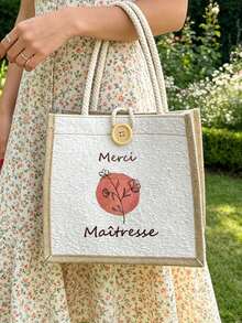 Cute Linen Casual Tote Bag, Reusable And Foldable. Suitable For Commuting, School Or Shopping, Can Be Used As Thank You Gift And Teacher's Day Gift - Multicolor - View 5