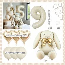 Cream White Rabbit Number Balloon Garland Set, 32 Inch Cream White Number Foil Balloon, Cute Rabbit Standing Aluminum Foil Balloon With Gold Bow, Suitable For Birthday Party Decoration, Baptism, Anniversary, Wedding, Valentine's Day Party Decoration, Christmas Decoration, Wedding Arrangement, Room Decoration. - Rabbit Set - View 12