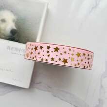 1 rollo de 5m de ancho 2.5cm cinta de poliéster con estampado de estrellas doradas, accesorios de decoración de embalaje, cinta para envolver flores, material DIY hecho a mano - 5 metros - Ver 5