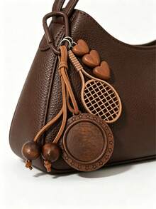 1PC Wooden Style Tennis Racket Keychain, Handmade Pendant For Bag Car, Brown Mini Sport Key Ring, Unique Gift For Him - Multicolor - View 1