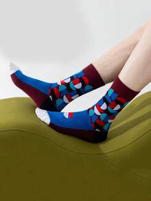 Random/1/5/10 Pairs Colorful Geometric Pattern Mid-Calf Socks, Fun Street Style Breathable Versatile Daily Party Commute Socks, Unisex Fashion Socks Multi-Color Random Mix - Multicolor - View 4