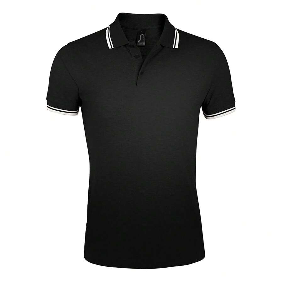 SOLS Mens Pasadena Tipped Short Sleeve Pique Polo Shirt - Black/White - View 1