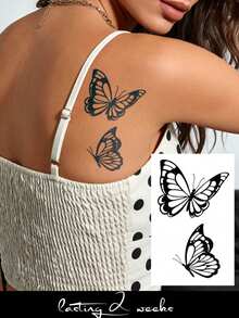 Herbal Juice Semi-Permanent Tattoo Sticker Y2K Butterfly Pattern 1-2 Weeks Non-Fading Non-Reflective Suitable For Wrist Ankle Shoulder Neck Collarbone Body Skin Waterproof Realistic Tattoo Sticker 1pc/Pack - Blue - View 1