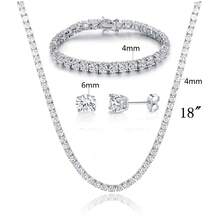 MDFUN Juego de Joyas de Boda de 4mm Chapado en Oro Blanco de 18K Collar Tenis/Pulsera/Pendientes de Botón Paquete de 3 - Blanco - Ver 6