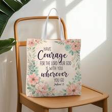 1pc Women's Vintage Christian Tote Bag, Suitable For Women's Fashion And Daily Use - Soft Botanical Scripture Quote Design, With Tassel, Adjustable Shoulder Strap, Large Capacity Reusable Bag, Washable, Vintage Style, Suitable For Church And Study - Multicolor - View 3