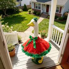 Porch Goose Christmas Outfit Creative Goose Statue Tutu Skirt With Headband For Outdoor Garden Yard - Claret - View 3