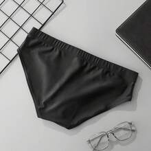 Men's Letter Print Swim Briefs Quick Dry Low Waist Triangle Bathing Suit Drawstring Beach Swim Trunks - Black - View 4
