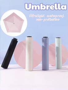 1Pc Super Light Ultra Slim Mini 3-Fold Umbrella With Cover, 5-Rib Thick Black Coating Sun & Rain Parasol, UV Protection Portable For Travel Beach Bedroom Decor, Summer Must-Have, Bridesmaid Birthday Back To School Gift, Pink Green Blue White Black - Multiple Styles - View 4
