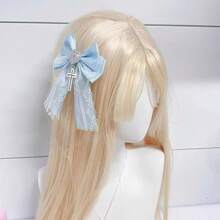 1pc Multicolor Fashion Bow Chain Cross Bow Lace Edge Lolita Hair Clip - Multicolor - View 4
