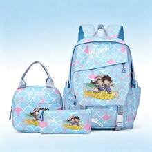 Miniso 龍珠悟空與琪琪 3件組帆布後背包套裝，飛雲印花可愛動漫學生包組合 - 藍色 - 查看 4