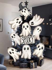 10pcs Halloween Scary Ghost Tree Hanging Ornaments, Cute Ghost Decorations, Suitable For Home, School, Office, Vase, Indoor Decor, Halloween Tree Top Decoration, Halloween Outdoor Decoration, Ghost Theme Party Supplies, Halloween Theme Party Supplies - Multicolor - View 1