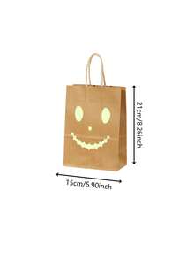 6pcs/Set Halloween Fluorescent Kraft Paper Gift Bags, Pumpkin Face Kraft Paper Bags, Trick Or Treat Bags - Multicolor - View 4