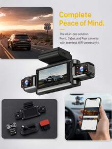4-Channel 360° Dash Cam, Front/Rear/Left/Right View, 3.16-Inch Screen, Built-In Night Vision, Sensitive Motion Detection Recording, Parking Monitoring, Reverse Assistance, 150mAh Battery - Dash Cam - View 9
