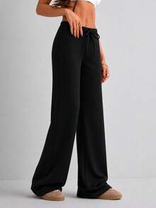 Women's Solid Color Casual Versatile Daily Wear Pants - Black - View 3