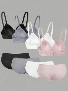 4 Set Pakaian Dalam Anak Perempuan Berwarna Polos dengan Motif Garis-garis, Termasuk Bra Segitiga dan Celana Dalam Segitiga dengan Motif Garis-garis - MultiWarna - View 2