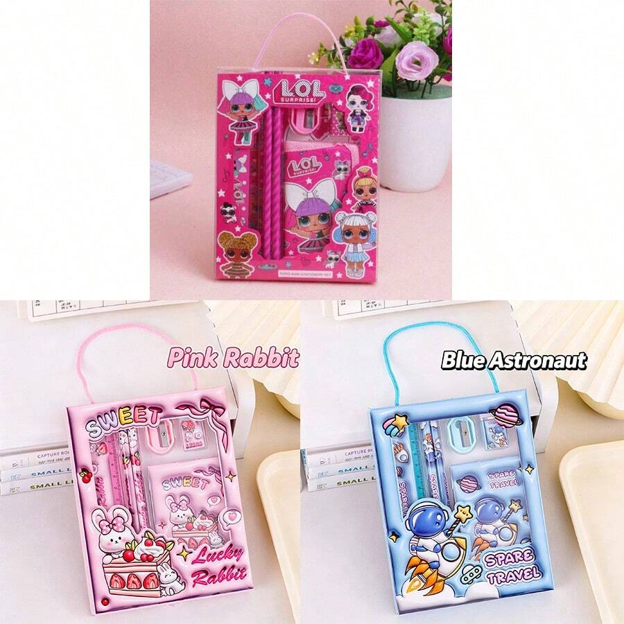 LOL Surprise Party Gift Set Pink Office Stationery Set Surprise Gift Set Includes Small Wallet, Pencil, Eraser, Pencil Sharpener - Multicolor - View 1