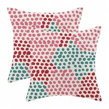 Hot Pink Polka Dot Pillow Covers 18x18 Inch Set Of 2 Red Teal Outdoor Decor Throw Pillows For Couch Modern Boho Watercolor Aesthetic Decorative Cushion Cases For Home Sofa Bed Decorations - 粉紅紅色藍綠色波點圖案,18吋x18吋(2件裝) - 查看 2