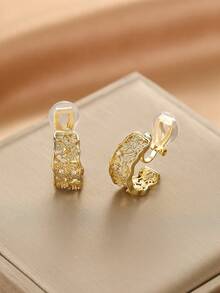 1 Pair Fashionable New Zirconia C-Shaped Mesh Copper Earrings For Women, No Piercing Ear Clips, Elegant Elegant Jewelry, Suitable For Daily Wear And Holiday Gifts - Ear Clip - View 6