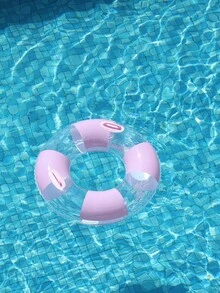 Macaron Color Block Transparent Sequin Swim Ring, Optional Handle, Adult Inflatable Pool Float, Suitable For Beach Swimming - Multicolor - View 8