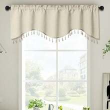 1pc Bohemian Apricot European Style Tassel Curtain, Faux Linen Texture, Thickened Fabric, 3D Drape, Rod Pocket Top, Soft Texture, Light Filtering, Washable, Pastoral Vintage Home Window Decor, Suitable For Bedroom, Living Room, Dining Room, Kitchen, Cafe, Cabinet - Apricot - View 6